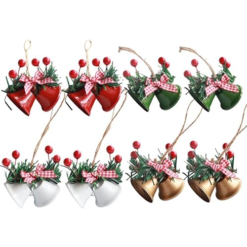 Weihnachtsglockenschmuck im 8er-Pack, Vier Farben, Christbaumschmuck Jingle Bells, Weihnachtsanhänger von EAZHOP