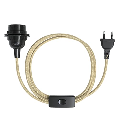 EAZY CASE E27 Lampenfassung mit 3,5 m Kabel aus Stoff, Schalter, Schraubring für Lampenschirm und Netzstecker - ideale Lampenaufhängung für Hängeleuchten, Pendelleuchten, DIY Lampe, Gold von EAZY CASE