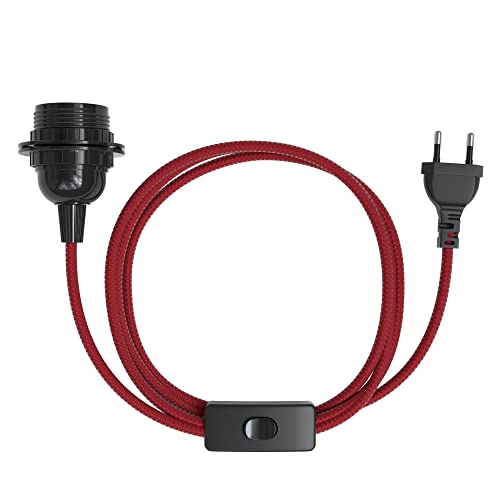 EAZY CASE E27 Lampenfassung mit 5 m Kabel aus Stoff, Schalter, Schraubring für Lampenschirm und Netzstecker - ideale Lampenaufhängung für Hängeleuchten, Pendelleuchten, DIY Lampe, Rot von EAZY CASE