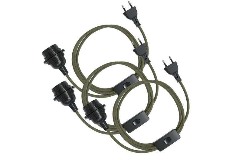 EAZY CASE Lampenfassung 3x E27 Lampensockel 5m Kabel & Schalter DIY Lampen, (3-St), Dekoration Fassung E27 für Lampenschirm DIY Lampe Industial Look Grün von EAZY CASE