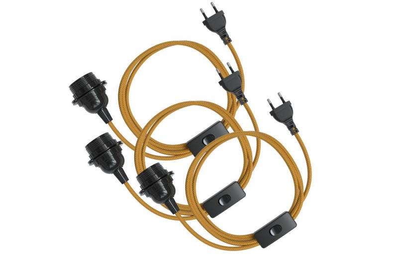 EAZY CASE Lampenfassung 3x E27 Lampensockel 5m Kabel & Schalter DIY Lampen, (3-St), E27 Lampenfassung mit Stromtecker Stoff Kabel Vintage Leuchte Bronze von EAZY CASE
