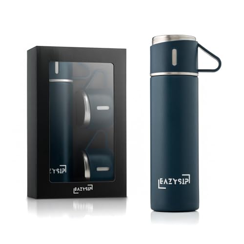 EAZYSIP Thermoskanne-Thermosflasche, 450ml-12 Stunden Warm, 16 Stunden Kalt, Geschenkset mit 2 Bechern - Edelstahl Isolierflasche BPA-frei von EAZYSIP