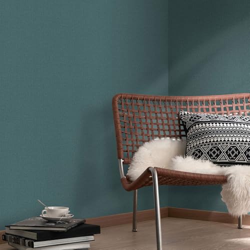 Erismann Vliestapete Elle Leinen Optik Uni Textil Struktur Petrol 10444-19 von EB-Erismann