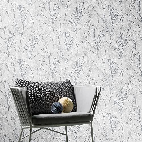 Erismann Vliestapete Hellgrau Silber Metallic Abstrakt Blattmuster 10321-10 von EB-Erismann