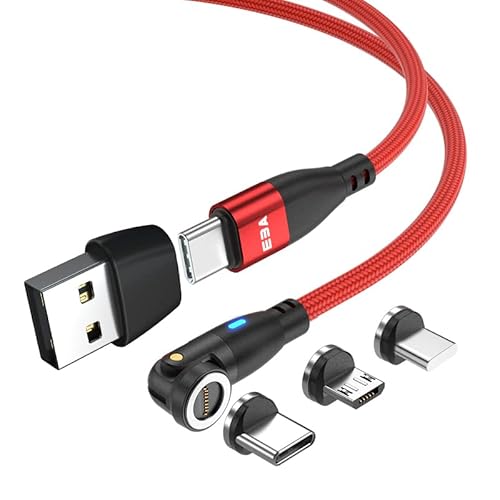 EBA magnetisches Datenkabel 540°, Magnetik Data kable, Schnellladekabel, kompatibel mit i-Produkt, USB-Typ-C, USB Mikro, Magnetik USB-Kabel Datenübertragung (Rot, 2 Meter) von EBA