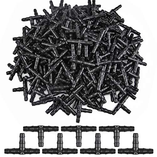 EBANKU 300 Stück 3-Wege-T-Verbindungsstücke, DREI in Richtung Widerhaken-Tropfer, Schlauch-Düse, T-Anschluss, Adapter, Rohr-Sprinkler, Bewässerungsschlauch, Verbindungsstück für 4/7 mm von EBANKU