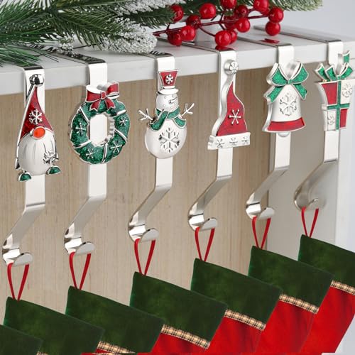 EBANKU 6 Stück Weihnachtsstrumpf Aufhänger für Kamin,Weihnachtsstrumpfhalter für Kaminsims, rutschfeste, stabile Kaminsims Strumpfhaken für Weihnachtsferien, Heimdekoration von EBANKU