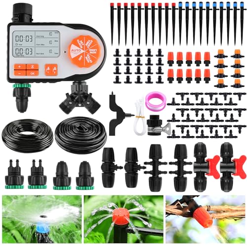 EBANKU Bewässerungs Timer 182 Fuß, Wasserzeitschaltuhr Garten 2 Outputs Programmen,Schlauchsprinkler, Automatisches Tropfbewässerungssystem mit 123 Teiligen Tropfschlauch Sets für Garten, Rasen, Pool EBANKU Bewässerungs Timer 182 Fuß, Wasserzeitschaltuhr Garten 2 Outputs Programmen,Schlauchsprinkler, Automatisches Tropfbewässerungssystem mit 123 Teiligen Tropfschlauch Sets für Garten, Rasen, Pool von EBANKU