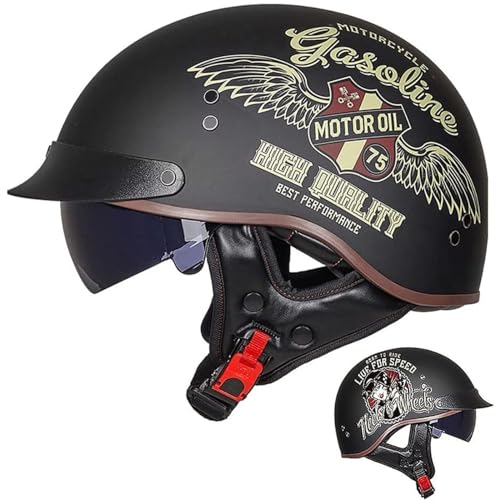 EBAYIN Halbhelm, Brain Cap Retro Motorradhalbhelm Vintage Jethelm Vintage Halbhelm Mit Integriertem Visier ECE Zugelassen Cruiser Chopper Roller Mopedhelme Mofa-Helm,C-XXL（63-64cm） von EBAYIN