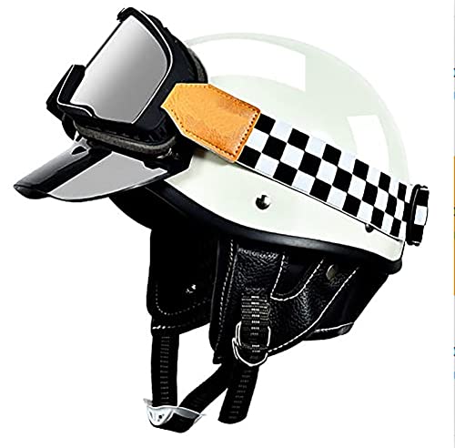 EBAYIN Halbhelme Retro Motorrad Jethelm Cruiser Chopper Scooter Persönlichkeit Halbhelm Erwachsener Sicherheitskollisionshelm DOT ECE-Zertifizierung,E-L（59-60cm） von EBAYIN