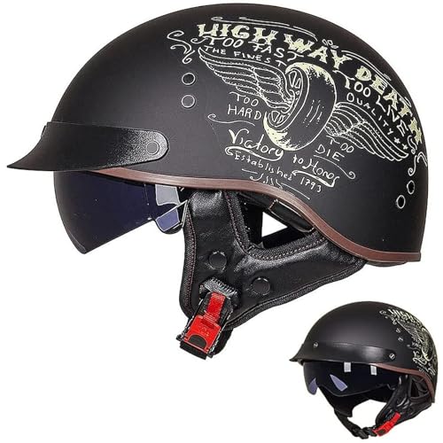 EBAYIN Halbschalenhelm mit ECE, Retro Jethelm Chopper Helm Retro Motorrad Helm, Halbhelme Scooter-Helm Mofa-Helm mit Sonnenblende und Herausnehmbares Atmungsaktives Futter,A-L=（59~60cm） von EBAYIN