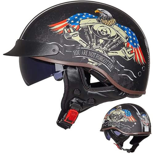 EBAYIN Halbschalenhelm mit ECE, Retro Jethelm Chopper Helm Retro Motorrad Helm, Halbhelme Scooter-Helm Mofa-Helm mit Sonnenblende und Herausnehmbares Atmungsaktives Futter,B-M=（57~58cm） von EBAYIN