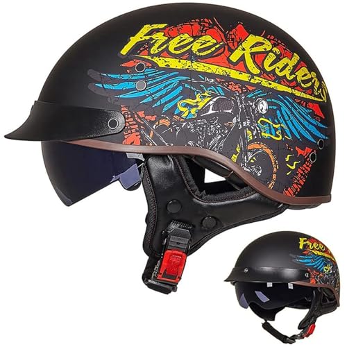 EBAYIN Halbschalenhelm mit ECE, Retro Jethelm Chopper Helm Retro Motorrad Helm, Halbhelme Scooter-Helm Mofa-Helm mit Sonnenblende und Herausnehmbares Atmungsaktives Futter,C-XXL=（63~64cm） von EBAYIN