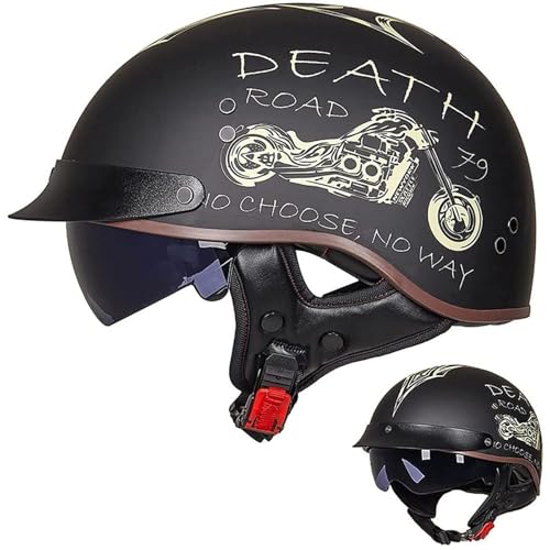 EBAYIN Halbschalenhelm mit ECE, Retro Jethelm Chopper Helm Retro Motorrad Helm, Halbhelme Scooter-Helm Mofa-Helm mit Sonnenblende und Herausnehmbares Atmungsaktives Futter,D-M=（57~58cm） von EBAYIN