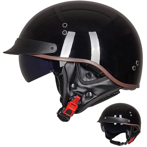 EBAYIN Halbschalenhelm mit ECE, Retro Jethelm Chopper Helm Retro Motorrad Helm, Halbhelme Scooter-Helm Mofa-Helm mit Sonnenblende und Herausnehmbares Atmungsaktives Futter,F-M=（57~58cm） von EBAYIN