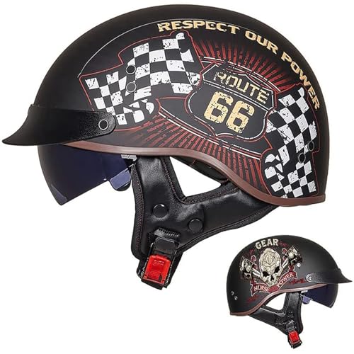 EBAYIN Halbschalenhelm mit ECE, Retro Jethelm Chopper Helm Retro Motorrad Helm, Halbhelme Scooter-Helm Mofa-Helm mit Sonnenblende und Herausnehmbares Atmungsaktives Futter,G-XL=（61~62cm） von EBAYIN