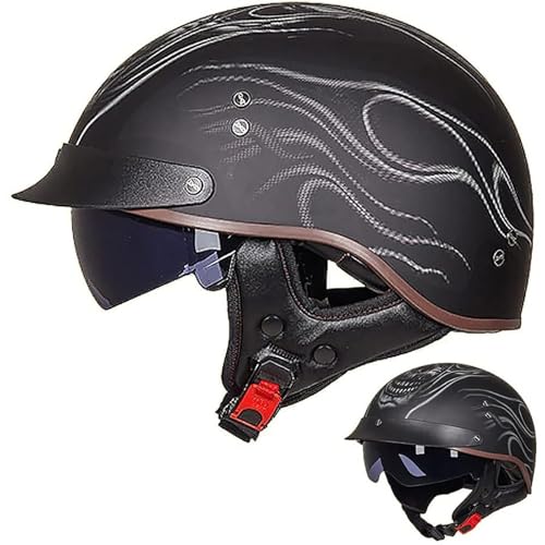 EBAYIN Halbschalenhelm mit ECE, Retro Jethelm Chopper Helm Retro Motorrad Helm, Halbhelme Scooter-Helm Mofa-Helm mit Sonnenblende und Herausnehmbares Atmungsaktives Futter,K-M=（57~58cm） von EBAYIN