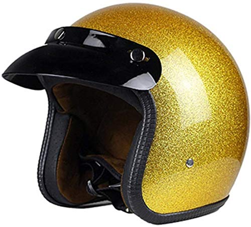 EBAYIN Retro Harley Halbhelm Jethelm Motorrad Jethelm 3/4 Helm Cruiser Chopper Scooter Motorrad Fahrrad Sicherheit Antikollisionshelm DOT + ECE Zertifiziert,Gold-M=（57~58cm） von EBAYIN