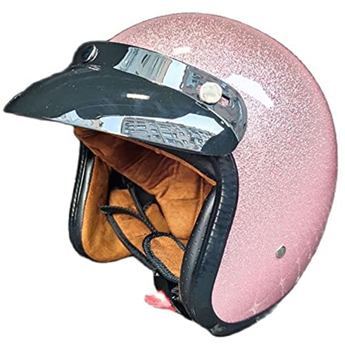 EBAYIN Retro Harley Halbhelm Jethelm Motorrad Jethelm 3/4 Helm Cruiser Chopper Scooter Motorrad Fahrrad Sicherheit Antikollisionshelm DOT + ECE Zertifiziert,Pink-S=（55~56cm） von EBAYIN