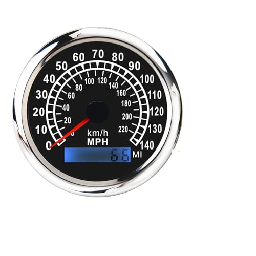 Autodrehzahlmesser, 0-220KMH 0-140MPH GPS Tacho Auto Motorrad Universal 85MM Gauge Kilometerzähler Mit GPS Antenne 9-32V for Marine Boot Lkw(BS) von EBAYTV