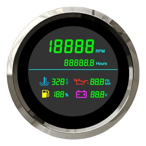 Autodrehzahlmesser, 6 In 1 85mm LCD Multi-Funktion Tachometer Kraftstoff Gauge Wasser Temperatur Öl Druck 0-10 Bar Sensor for Boot Auto Motorrad(BS Only Gauge) von EBAYTV