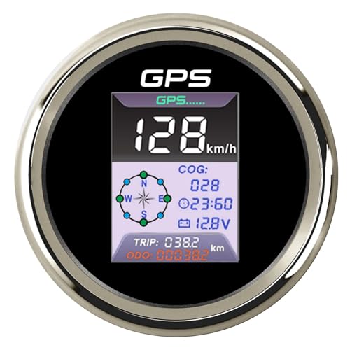 Autodrehzahlmesser, HD 85 mm 3-in-1-Multifunktionsanzeige 0–999 km/h MPH-Knoten GPS-Tachometer mit 24-Stunden-Uhr-Voltmeter for Auto-Bootsschiffe 9–32 V(BS) von EBAYTV
