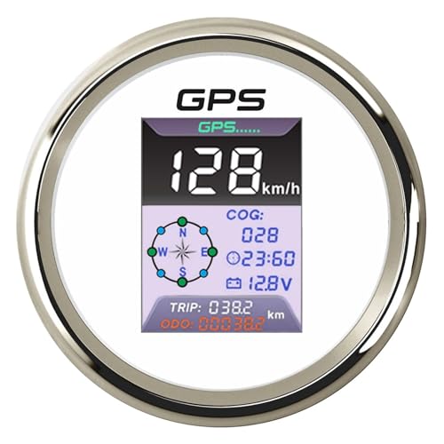 Autodrehzahlmesser, HD 85 mm 3-in-1-Multifunktionsanzeige 0–999 km/h MPH-Knoten GPS-Tachometer mit 24-Stunden-Uhr-Voltmeter for Auto-Bootsschiffe 9–32 V(WS) von EBAYTV