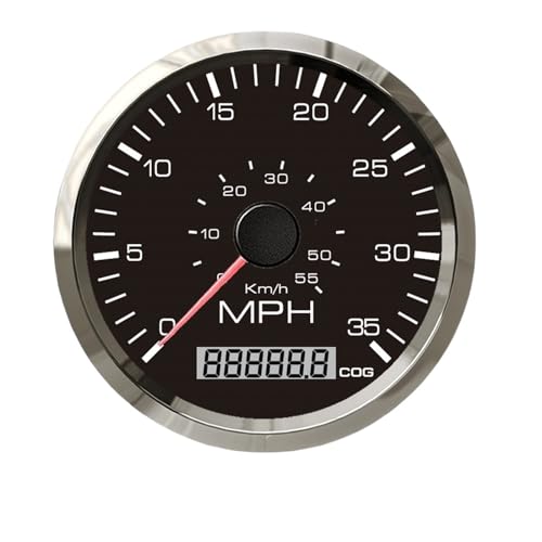Autodrehzahlmesser, Wasserdichte 85-mm-GPS-Tachometeranzeige + GPS-Antenne COG 0–35 MPH 0–55 km/h for Motorrad-Gesamtlaufleistung 12 V 24 V Geschwindigkeits-Kilometerzähler(35MPH BS) von EBAYTV