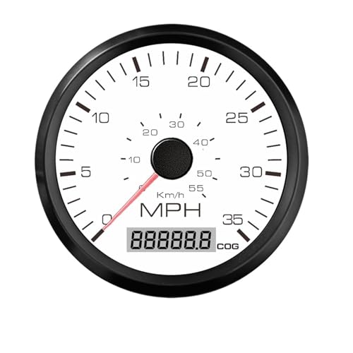 Autodrehzahlmesser, Wasserdichte 85-mm-GPS-Tachometeranzeige + GPS-Antenne COG 0–35 MPH 0–55 km/h for Motorrad-Gesamtlaufleistung 12 V 24 V Geschwindigkeits-Kilometerzähler(35MPH WN) von EBAYTV