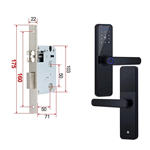 EBAYTV Türschlösser, Biometrisches Fingerabdruck-Türschloss, schwarzes Smart Lock, Tuya-App, Passwort for Entsperren, schlüsselloses Schloss, elektronisches Türschloss(175x22(5050)) von EBAYTV