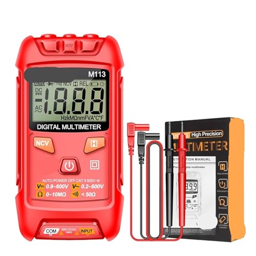 Kondensatortester, M113 Tragbares Taschenmultimeter mit 1999 Zählern – CAT II 600 V AC/DC-Spannung, automatisches Multitester-Tool(M113 red) von EBAYTV