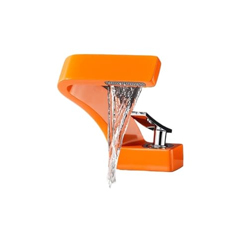 Küchen-Wasserhahn Chrom-weißer Waschbecken-Wasserhahn, an Deck montierter Wasserfall-Waschbecken-Mischbatterie, Einhebelmischer for heißes und kaltes Wasser (Color : Orange, Size : 1 UK) von EBAYTV