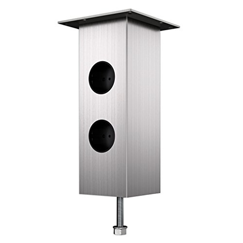 Bar-Konsole JUMBO "Powerstation" gerade | 80x80 mm | Edelstahl Effekt | Höhe: 230 mm | mit 2 SCHUKO-Steckdosen | 1 Stück von EBB