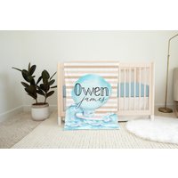 Ocean Waves Custom Name Decke - Meer Kinderzimmer Baby Shower Geschenk Personalisierte Namensdecke Surfer von EBCGiftShop