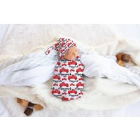 Personalisierte Rote Farm Truck Swaddle Decke - Custom Junge Neugeborene Baby Boy von EBCGiftShop