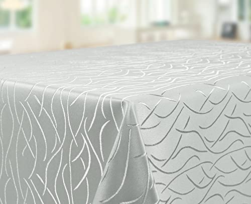 Tischdecke | Hellgrau-Eckig-110x140cm | Tafeldecke | Tischtuch | Streifen-Wellen-Muster | Damast | Seidenglanz | Pflegeleicht | Schmutzabweisend | Farbe und Größe wählbar von EBD