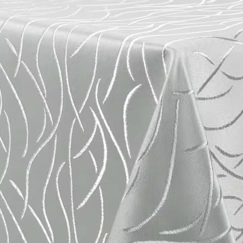 Tischdecke | Hellgrau-Eckig-135x180cm | Tafeldecke | Tischtuch | Streifen-Wellen-Muster | Damast | Seidenglanz | Pflegeleicht | Schmutzabweisend von EBD