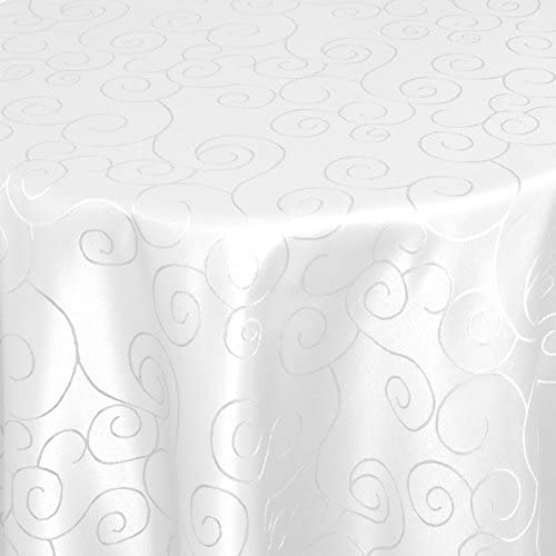 Tischdecke | Tafeldecke | Weiss - Oval - 160x220cm | Tischtuch | Ornamenten-Muster | Damast | Seidenglanz | Pflegeleicht | Schmutzabweisend | Farbe, Form und Größe wählbar von EBD