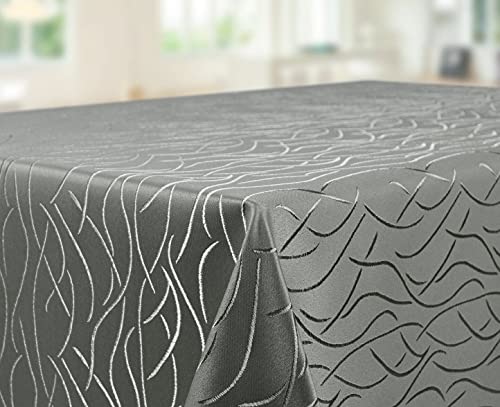 Tischdecke | Grau/Anthrazit-Eckig-130x160cm | Tafeldecke | Tischtuch | Streifen-Wellen-Muster | Damast | Seidenglanz | Pflegeleicht | Schmutzabweisend | Farbe und Größe wählbar von EBD