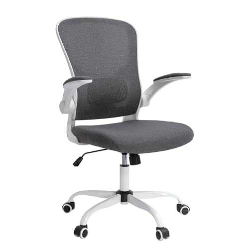 EBELLO Bürostuhl Ergonomisch mit Lordosenstütze, Schreibtischstuhl mit hochklappbarer Armlehne und Höhenverstellbar, 360° Drehung, Mesh Drehstuhl für Home Office, Studium oder Manager Arbeit, Grau von EBELLO