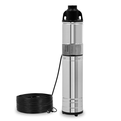 EBERTH 4" Tiefbrunnenpumpe Brunnenpumpe aus rostfreiem Edelstahl, Elektrisch 370W, Durchmesser 4 Zoll (10cm), Anschlussgewinde 1 1/4 Zoll, Stromkabel 15m, Arbeitstiefe max. 15m, mit Schmutzsieb von EBERTH