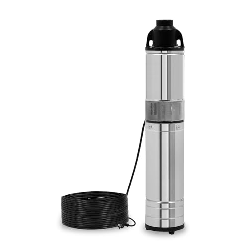 EBERTH 4" Tiefbrunnenpumpe Brunnenpumpe aus rostfreiem Edelstahl, Elektrisch 750W, Durchmesser 4 Zoll (10cm), Anschlussgewinde 1 1/4 Zoll, Stromkabel 15m, Arbeitstiefe max. 15m, mit Schmutzsieb von EBERTH