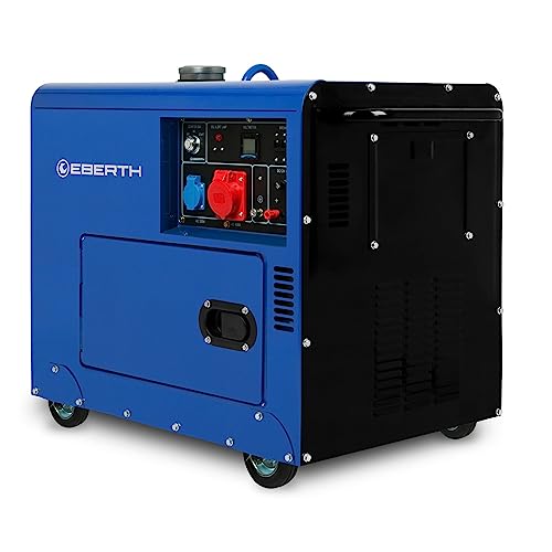 EBERTH 5000 Watt Notstromaggregat Diesel, Stromerzeuger Stromgenerator mit 10 PS Dieselmotor, 4-Takt, E-Start, 3-Phasen, 1x 400V, 1x 230V, 1x 12V, Automatischer Voltregler AVR, Gehäuse, Griffe, Räder von EBERTH