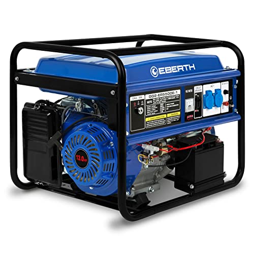 EBERTH 5500 Watt Notstromaggregat Stromerzeuger Stromaggregat mit 13 PS Benzinmotor, 4-Takt, luftgekühlt, 2x 230V, 1x 12V, E-Starter, Automatischer Voltregler AVR, Ölmangelsicherung, Voltmeter von EBERTH