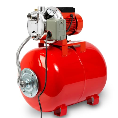 EBERTH Hauswasserwerk 3600 L/h Förderleistung, 5 bar Förderdruck, 750W, Pumpe mit Druckschalter für Automatikbetrieb, selbstansaugend, 9 m Ansaughöhe, 40 m Förderhöhe, 50 L Druckkessel Lackiert Stahl von EBERTH