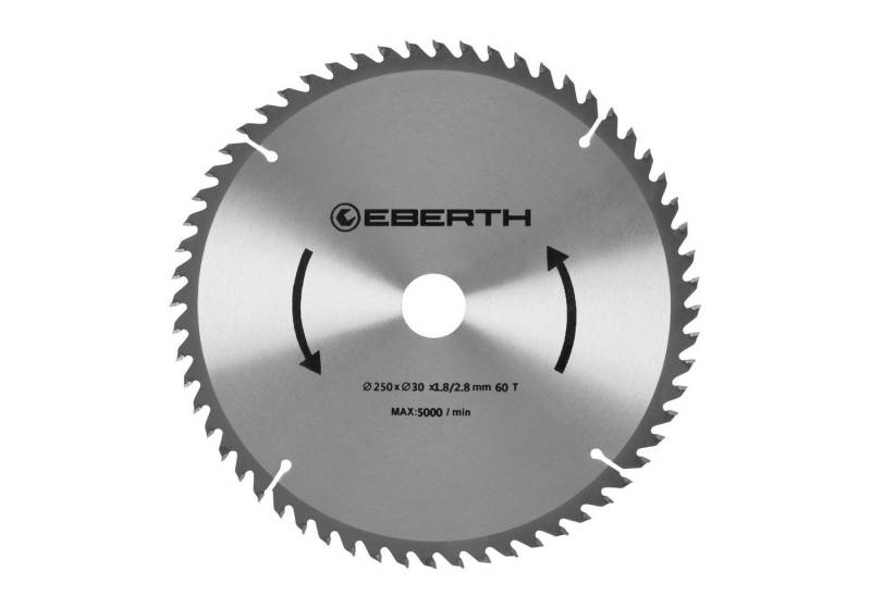 EBERTH Kreissägeblatt aus Stahl mit Hartmetall-Zähnen 250mm Durchmesser, 30mm Bohrung, 1.8mm Blättstärke, 2.8mm Schnittbreite, 60 Zähne, RPM Max. 5000 EBERTH Kreissägeblatt aus Stahl mit Hartmetall-Zähnen 250mm Durchmesser, 30mm Bohrung, 1.8mm Blättstärke, 2.8mm Schnittbreite, 60 Zähne, RPM Max. 5000 von EBERTH