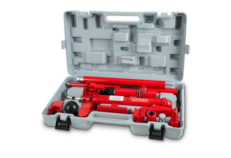 EBERTH Werkstattpresse Karosseriepresse Hydraulisch mit 10T Leistung, max. 10 in t, 7 Druckstücke, Spreizer, Koffer, Professionelles KFZ-Werkzeug von EBERTH