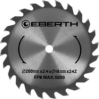 Eberth - Kreissägeblatt Sägeblatt Kreissäge Blatt aus Stahl mit Hartmetall-Zähnen für Holz-Schnitte (200mm Durchmesser, 16mm Bohrung, 2.4mm von EBERTH