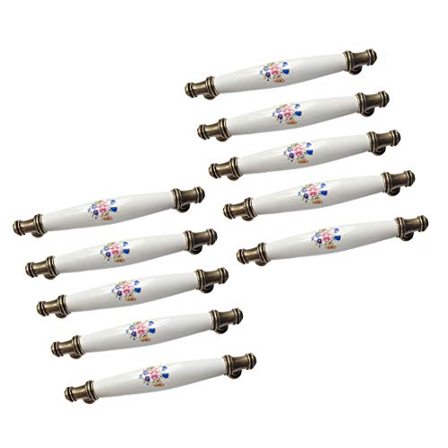 EBETA 10er Schrankgriffe Bogengriffe Keramik Griffe Türgriff Retro Möbelgriff Schubladegriff Möbelknöpfe Blaue Prunkwinde Bohrlochabstand 128 mm von EBETA