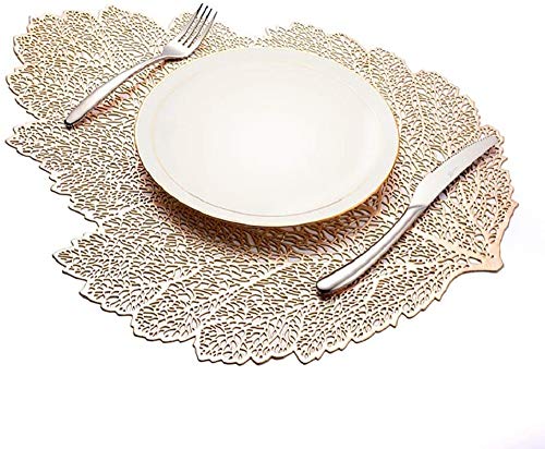 E EBETA 6er Set Ausgehöhlte Platzset Waschbar Tischset Hitzebeständig Rutschfester PVC Platzdeckchen für Küche, Party, Hochzeit (Gold A) von EBETA